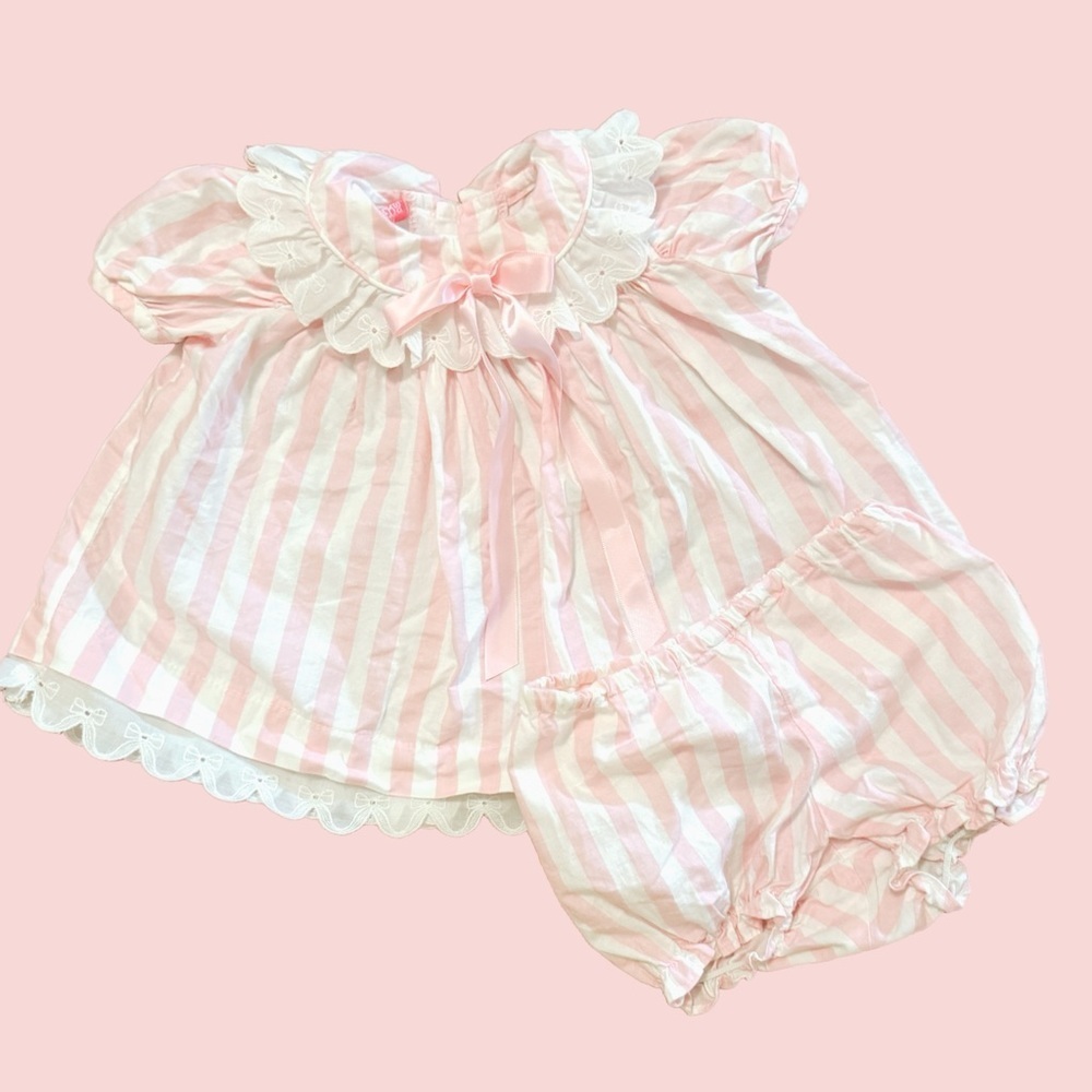 Polly Flinders Vintage Pink White Stripe Dress Size 0-3 months NO BOTTOMS